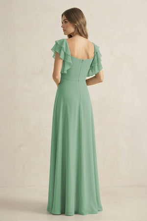 Ruffled Sleeves A-Line Chiffon Bridesmaid Dress in Sea Glass - KissProm BRIDESMAID DRESSES