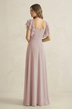 Ruffled Sleeves A-Line Chiffon Bridesmaid Dress in Toffee - KissProm BRIDESMAID DRESSES