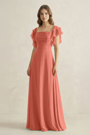 Ruffled Sleeves A-Line Chiffon Bridesmaid Dress in Wild Rose - KissProm BRIDESMAID DRESSES