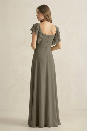 Ruffled Sleeves A-Line Chiffon Bridesmaid Dress in Willow Green - KissProm BRIDESMAID DRESSES