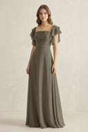 Ruffled Sleeves A-Line Chiffon Bridesmaid Dress in Willow Green - KissProm BRIDESMAID DRESSES