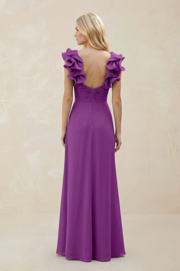 Ruffled Sleeves A - Line Chiffon Sweetheart Bridesmaid Dress in Amethyst - KissProm Bridesmaid Dresses