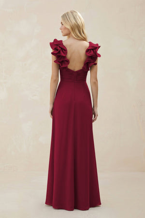 Ruffled Sleeves A - Line Chiffon Sweetheart Bridesmaid Dress in Berry - KissProm Bridesmaid Dresses