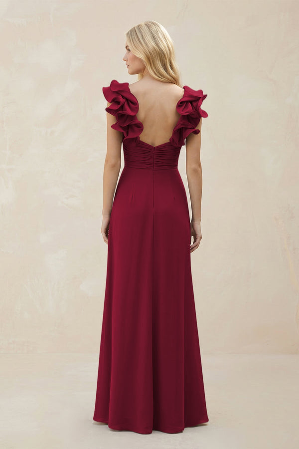 Ruffled Sleeves A - Line Chiffon Sweetheart Bridesmaid Dress in Berry - KissProm Bridesmaid Dresses