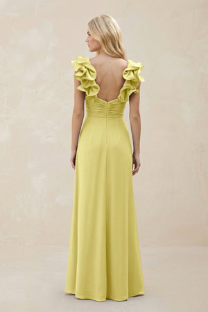 Ruffled Sleeves A - Line Chiffon Sweetheart Bridesmaid Dress in Buttercup - KissProm Bridesmaid Dresses