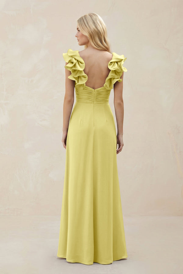Ruffled Sleeves A - Line Chiffon Sweetheart Bridesmaid Dress in Buttercup - KissProm Bridesmaid Dresses