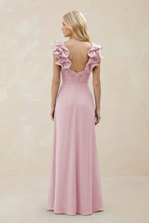Ruffled Sleeves A - Line Chiffon Sweetheart Bridesmaid Dress in Candy Pink - KissProm Bridesmaid Dresses