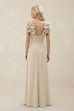 Ruffled Sleeves A - Line Chiffon Sweetheart Bridesmaid Dress in Champagne - KissProm Bridesmaid Dresses