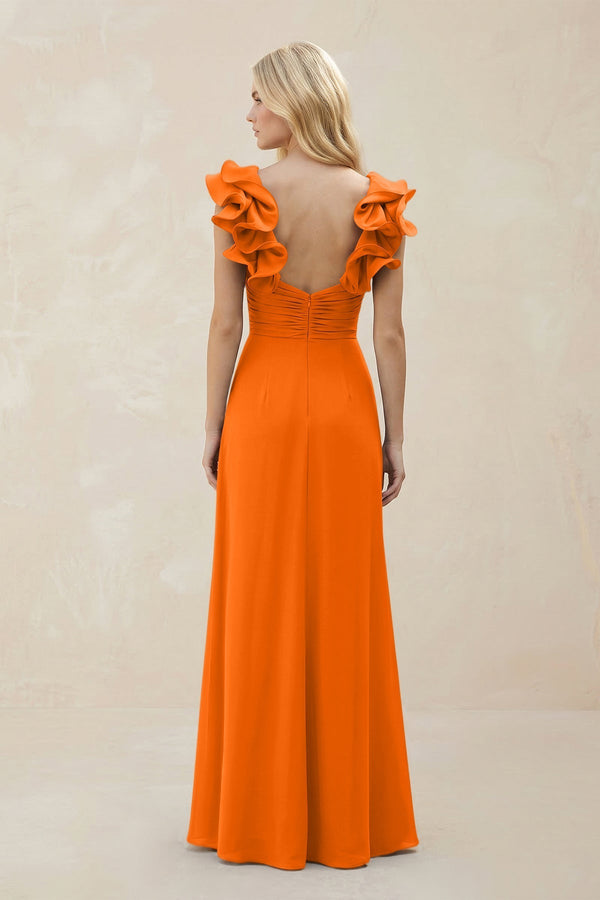 Ruffled Sleeves A - Line Chiffon Sweetheart Bridesmaid Dress in Cinnamon - KissProm Bridesmaid Dresses