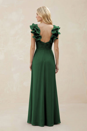 Ruffled Sleeves A - Line Chiffon Sweetheart Bridesmaid Dress in Dark Green - KissProm Bridesmaid Dresses