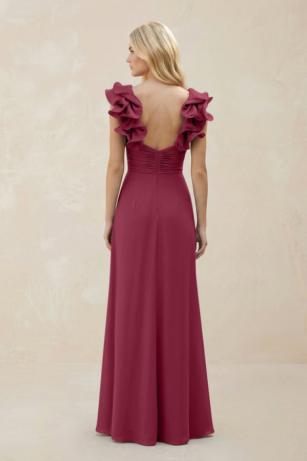 Ruffled Sleeves A - Line Chiffon Sweetheart Bridesmaid Dress in Desert Rose - KissProm Bridesmaid Dresses