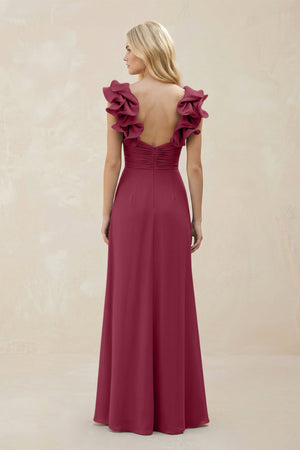Ruffled Sleeves A - Line Chiffon Sweetheart Bridesmaid Dress in Desert Rose - KissProm Bridesmaid Dresses