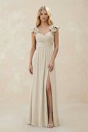 Ruffled Sleeves A - Line Chiffon Sweetheart Bridesmaid Dress in Dove Gray - KissProm Bridesmaid Dresses