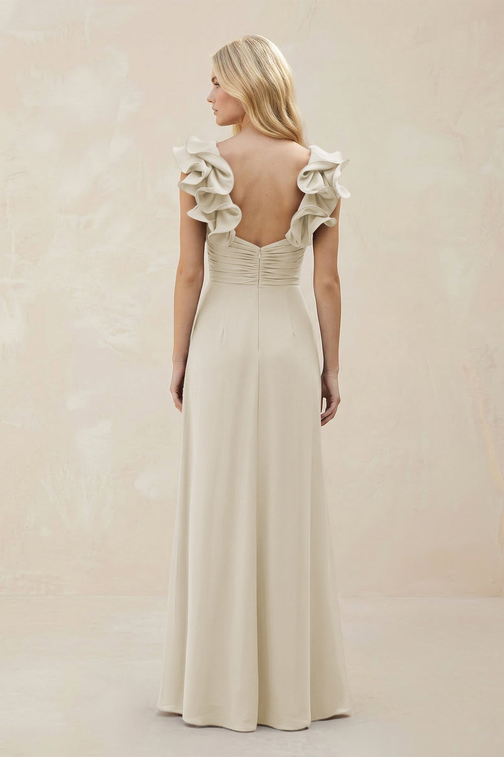 Ruffled Sleeves A - Line Chiffon Sweetheart Bridesmaid Dress in Dove Gray - KissProm Bridesmaid Dresses