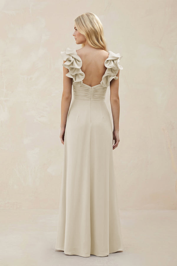 Ruffled Sleeves A - Line Chiffon Sweetheart Bridesmaid Dress in Dove Gray - KissProm Bridesmaid Dresses