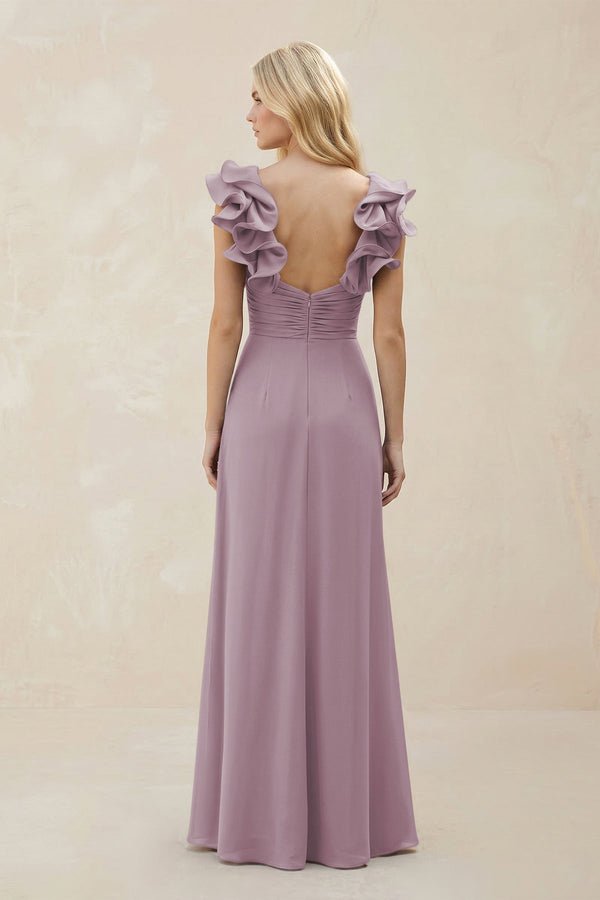 Ruffled Sleeves A - Line Chiffon Sweetheart Bridesmaid Dress in Dusk - KissProm Bridesmaid Dresses