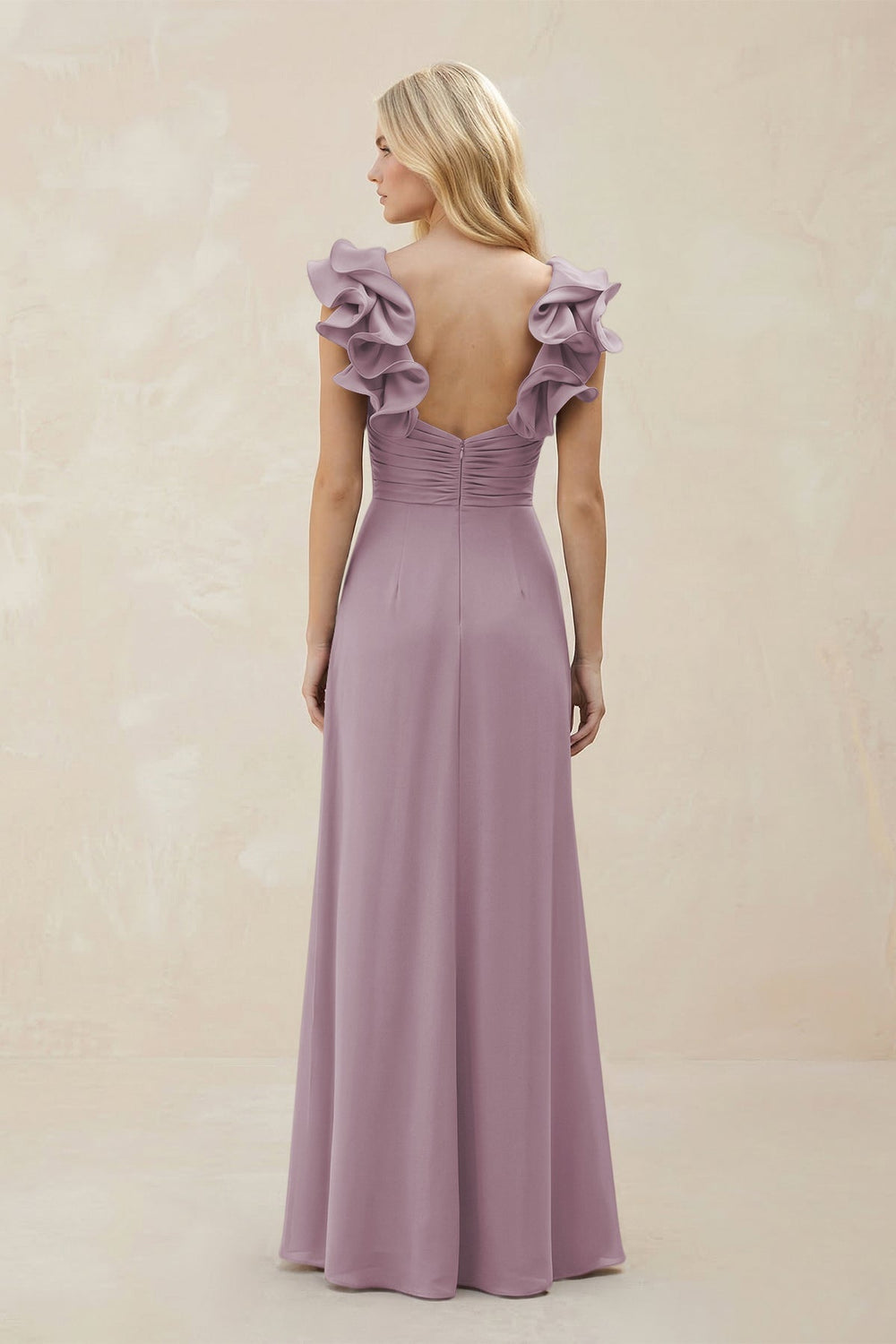 Ruffled Sleeves A - Line Chiffon Sweetheart Bridesmaid Dress in Dusk - KissProm Bridesmaid Dresses