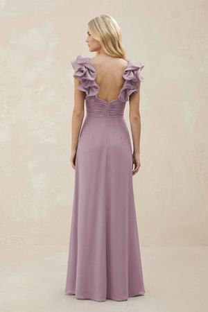 Ruffled Sleeves A - Line Chiffon Sweetheart Bridesmaid Dress in Dusk - KissProm Bridesmaid Dresses