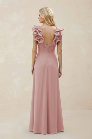 Ruffled Sleeves A - Line Chiffon Sweetheart Bridesmaid Dress in Dusty Rose - KissProm Bridesmaid Dresses