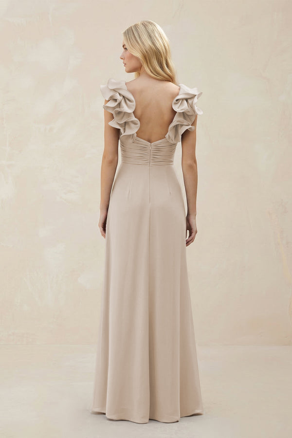 Ruffled Sleeves A - Line Chiffon Sweetheart Bridesmaid Dress in Frost - KissProm Bridesmaid Dresses