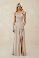 Ruffled Sleeves A - Line Chiffon Sweetheart Bridesmaid Dress in Frost - KissProm Bridesmaid Dresses