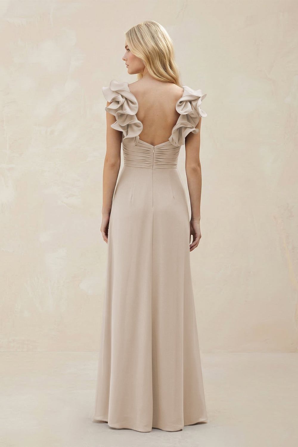 Ruffled Sleeves A - Line Chiffon Sweetheart Bridesmaid Dress in Frost - KissProm Bridesmaid Dresses