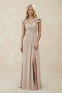 Ruffled Sleeves A - Line Chiffon Sweetheart Bridesmaid Dress in Frost - KissProm Bridesmaid Dresses