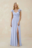 Ruffled Sleeves A - Line Chiffon Sweetheart Bridesmaid Dress in Ice - KissProm Bridesmaid Dresses