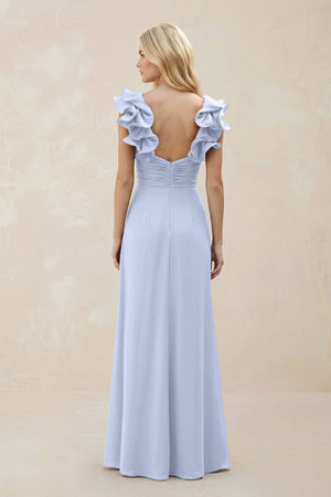 Ruffled Sleeves A - Line Chiffon Sweetheart Bridesmaid Dress in Ice - KissProm Bridesmaid Dresses