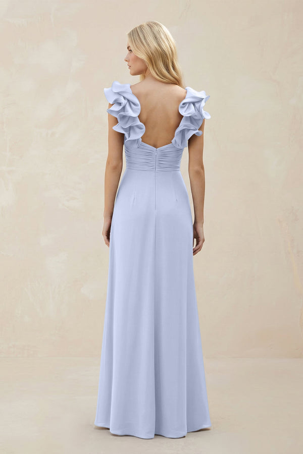 Ruffled Sleeves A - Line Chiffon Sweetheart Bridesmaid Dress in Ice - KissProm Bridesmaid Dresses