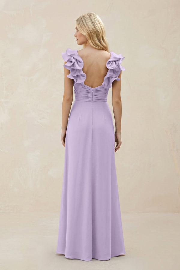 Ruffled Sleeves A - Line Chiffon Sweetheart Bridesmaid Dress in Lavender - KissProm Bridesmaid Dresses