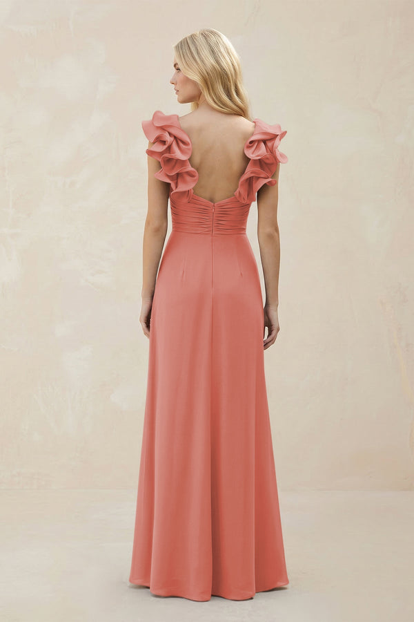 Ruffled Sleeves A - Line Chiffon Sweetheart Bridesmaid Dress in Mulberry - KissProm Bridesmaid Dresses