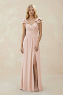 Ruffled Sleeves A - Line Chiffon Sweetheart Bridesmaid Dress in Pale Blush - KissProm Bridesmaid Dresses