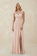 Ruffled Sleeves A - Line Chiffon Sweetheart Bridesmaid Dress in Pale Blush - KissProm Bridesmaid Dresses