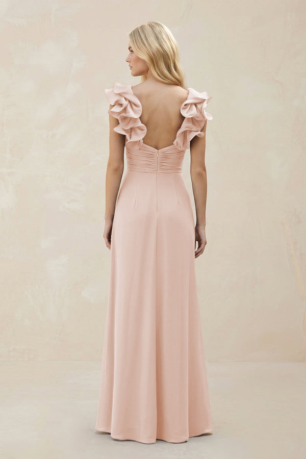 Ruffled Sleeves A - Line Chiffon Sweetheart Bridesmaid Dress in Pale Blush - KissProm Bridesmaid Dresses