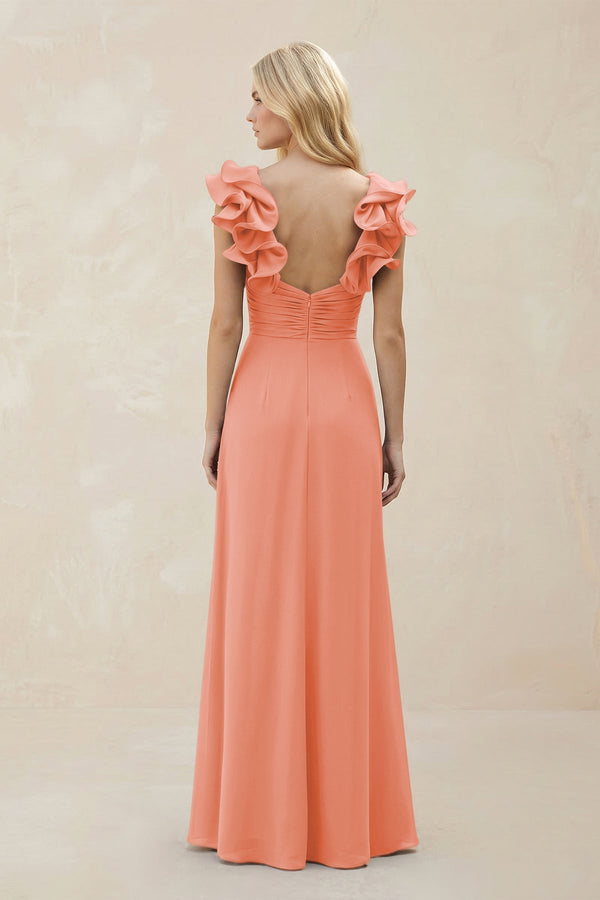Ruffled Sleeves A - Line Chiffon Sweetheart Bridesmaid Dress in Rosette - KissProm Bridesmaid Dresses