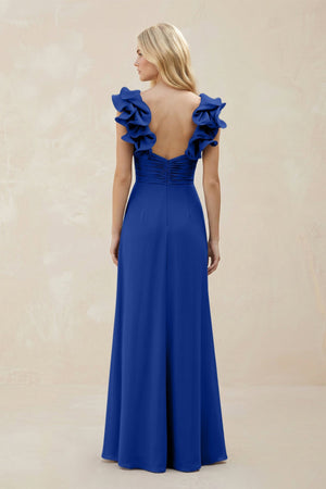Ruffled Sleeves A - Line Chiffon Sweetheart Bridesmaid Dress in Royal Blue - KissProm Bridesmaid Dresses