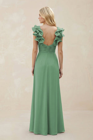 Ruffled Sleeves A - Line Chiffon Sweetheart Bridesmaid Dress in Sea Glass - KissProm Bridesmaid Dresses