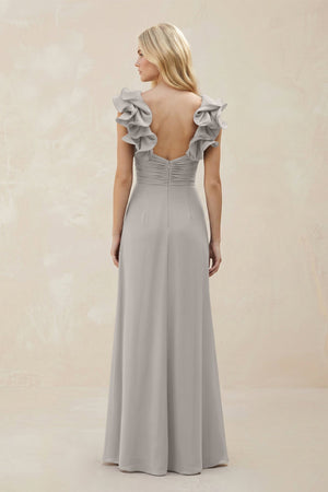 Ruffled Sleeves A - Line Chiffon Sweetheart Bridesmaid Dress in Silver - KissProm Bridesmaid Dresses