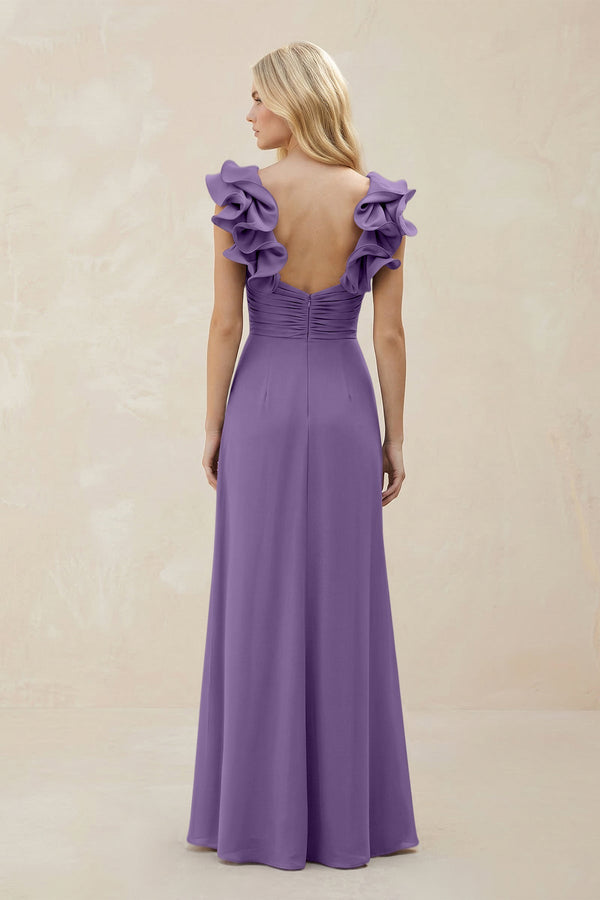 Ruffled Sleeves A - Line Chiffon Sweetheart Bridesmaid Dress in Tahiti - KissProm Bridesmaid Dresses