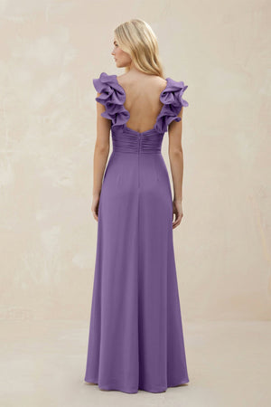 Ruffled Sleeves A - Line Chiffon Sweetheart Bridesmaid Dress in Tahiti - KissProm Bridesmaid Dresses