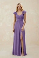 Ruffled Sleeves A - Line Chiffon Sweetheart Bridesmaid Dress in Tahiti - KissProm Bridesmaid Dresses