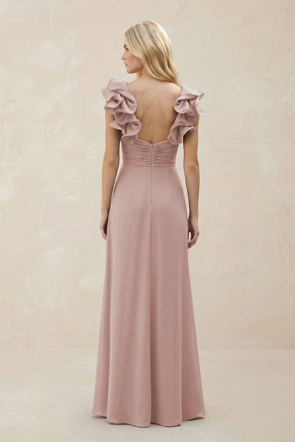 Ruffled Sleeves A - Line Chiffon Sweetheart Bridesmaid Dress in Toffee - KissProm Bridesmaid Dresses