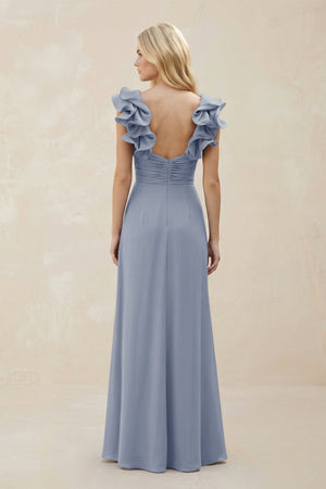 Ruffled Sleeves A - Line Chiffon Sweetheart Bridesmaid Dress in Twilight - KissProm Bridesmaid Dresses