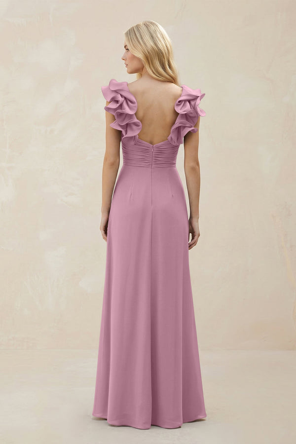 Ruffled Sleeves A - Line Chiffon Sweetheart Bridesmaid Dress in Vintage Mauve - KissProm Bridesmaid Dresses