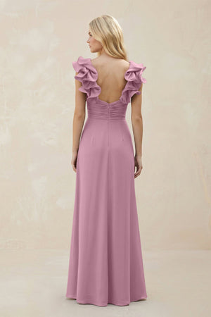 Ruffled Sleeves A - Line Chiffon Sweetheart Bridesmaid Dress in Vintage Mauve - KissProm Bridesmaid Dresses