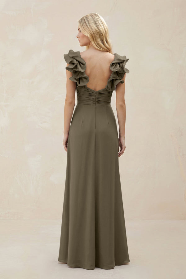 Ruffled Sleeves A - Line Chiffon Sweetheart Bridesmaid Dress in Willow Green - KissProm Bridesmaid Dresses