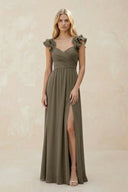 Ruffled Sleeves A - Line Chiffon Sweetheart Bridesmaid Dress in Willow Green - KissProm Bridesmaid Dresses