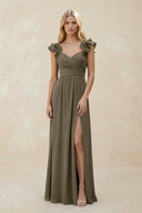 Ruffled Sleeves A - Line Chiffon Sweetheart Bridesmaid Dress in Willow Green - KissProm Bridesmaid Dresses