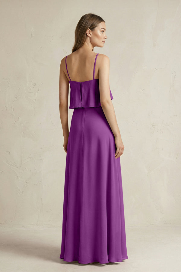 Ruffled Spaghetti Strap A - Line Chiffon Bridesmaid Dress in Amethyst - KissProm Bridesmaid Dresses